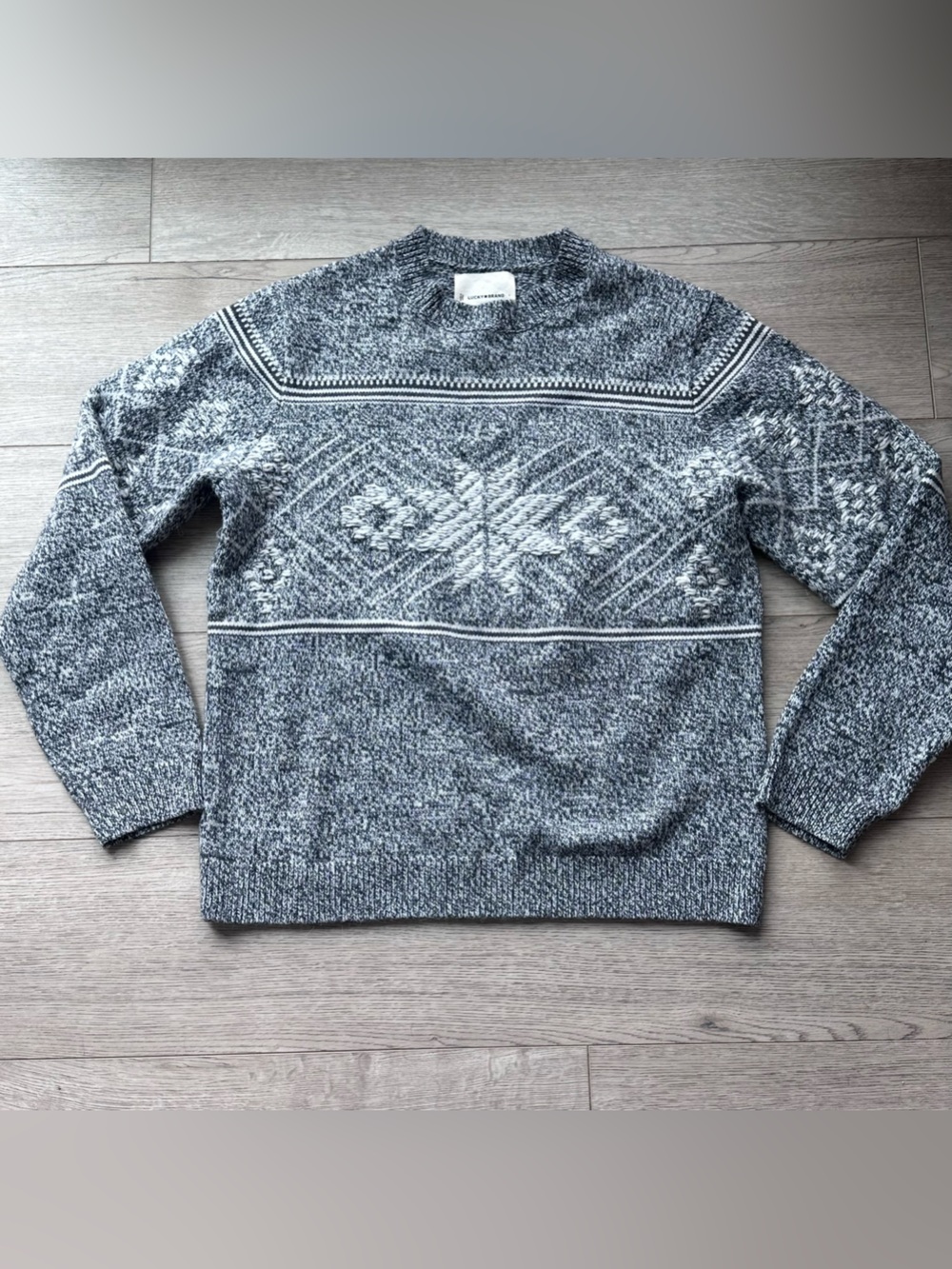 Lucky Brand Gray Marled Sweater Men’s Large Wool Alpaca Blend Nordic Pattern